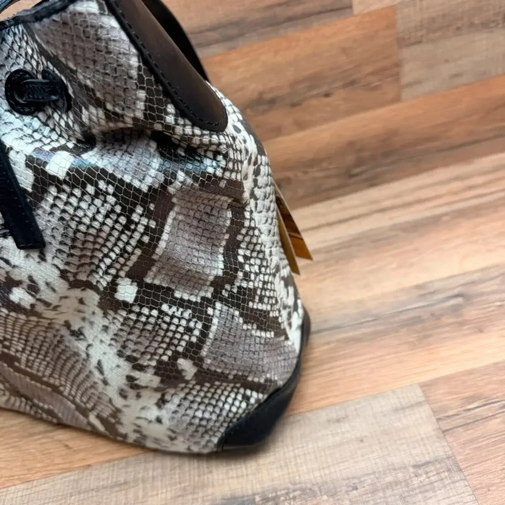 Patricia Nash Leather Drawstring Tassel Witney Tote Bag -White Python Snake